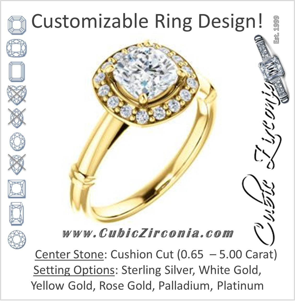Cubic Zirconia Engagement Ring- The Lianna (Customizable Halo-Style Cushion Cut Design)
