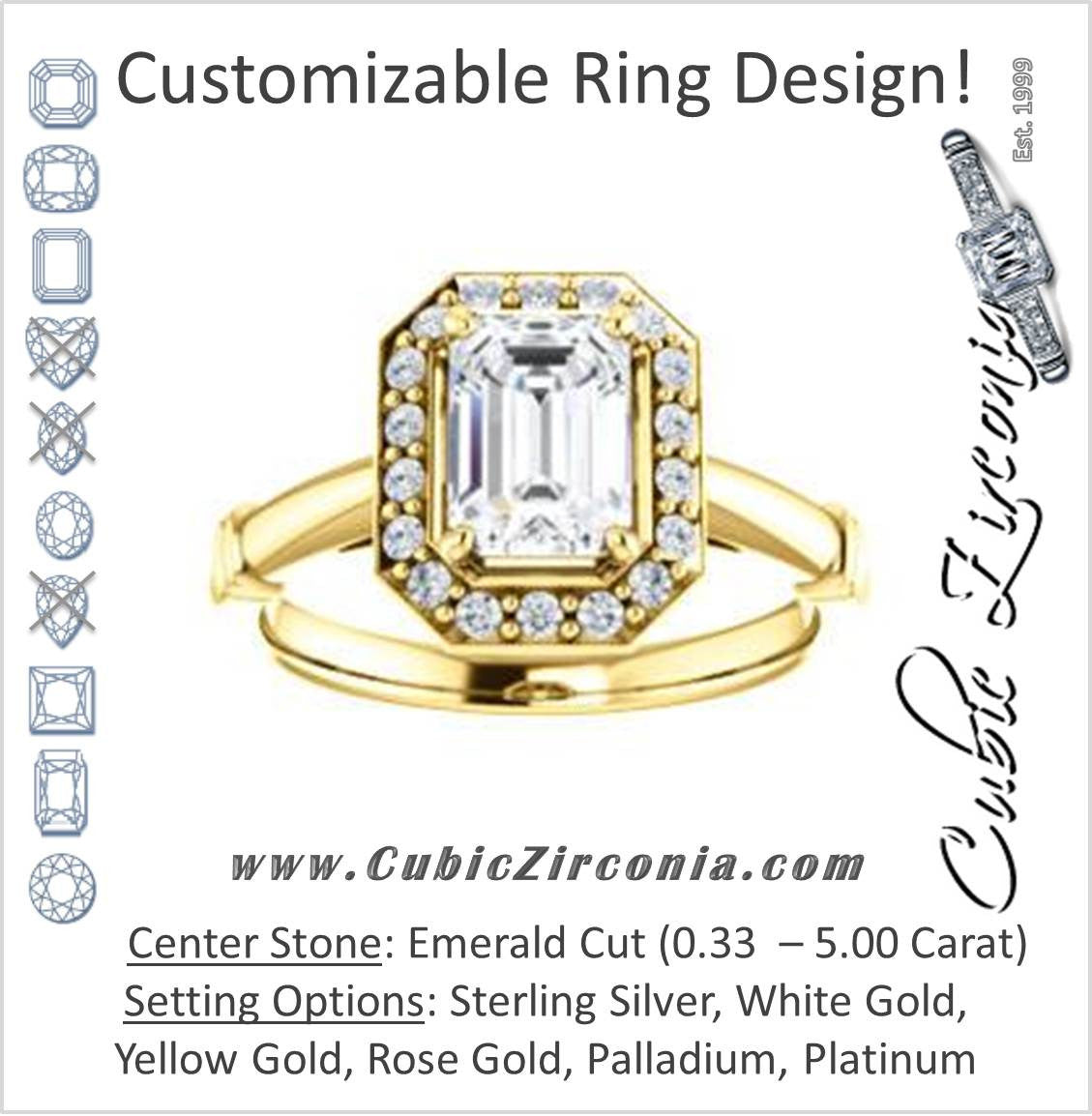 Cubic Zirconia Engagement Ring- The Lianna (Customizable Halo-Style Emerald Cut Design)