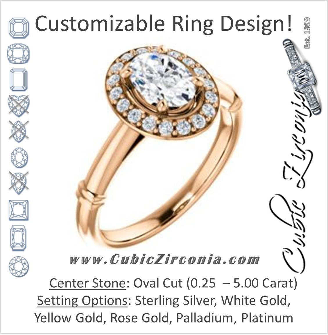 Cubic Zirconia Engagement Ring- The Lianna (Customizable Halo-Style Oval Cut Design)
