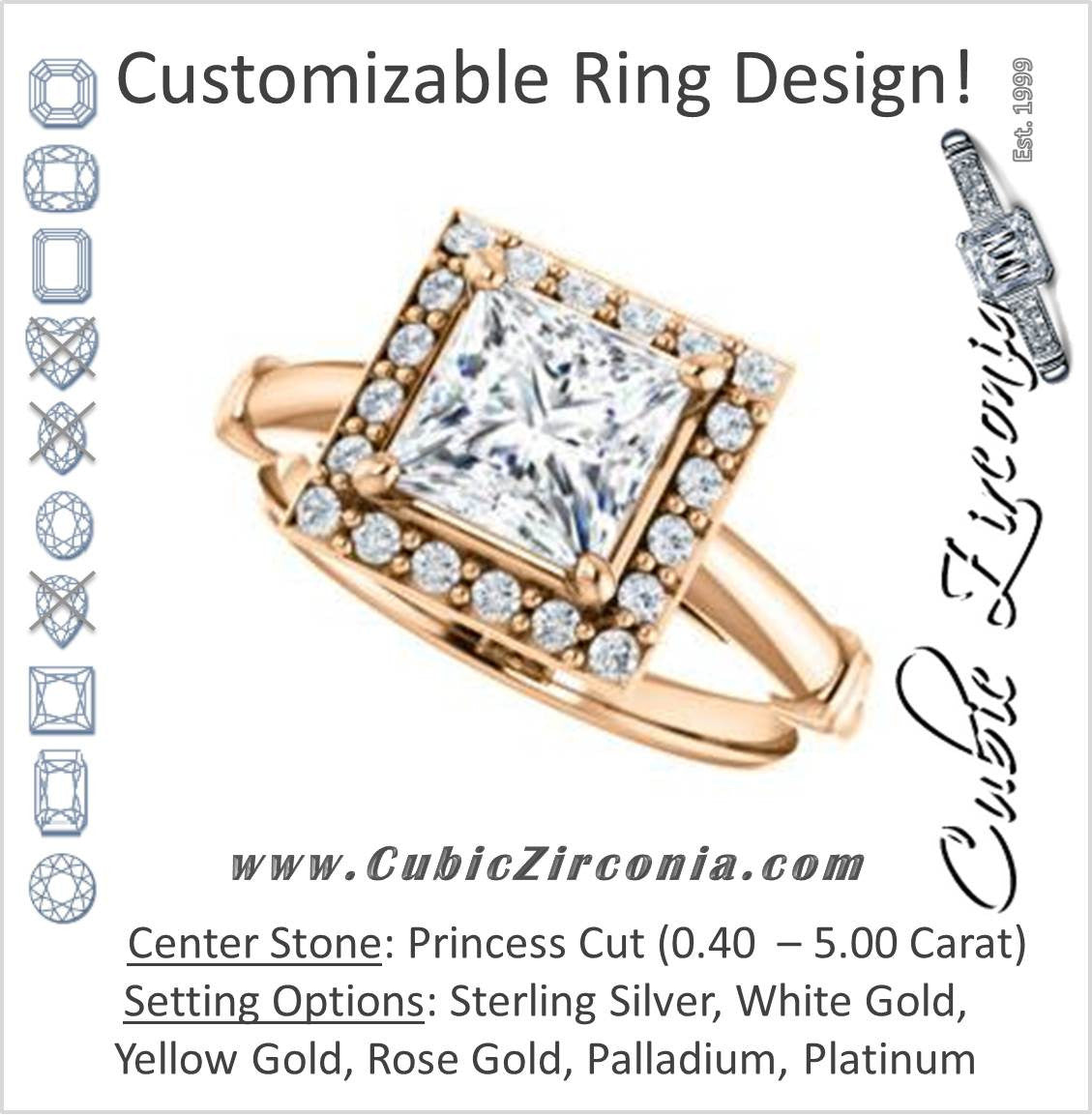 Cubic Zirconia Engagement Ring- The Lianna (Customizable Halo-Style Princess Cut Design)