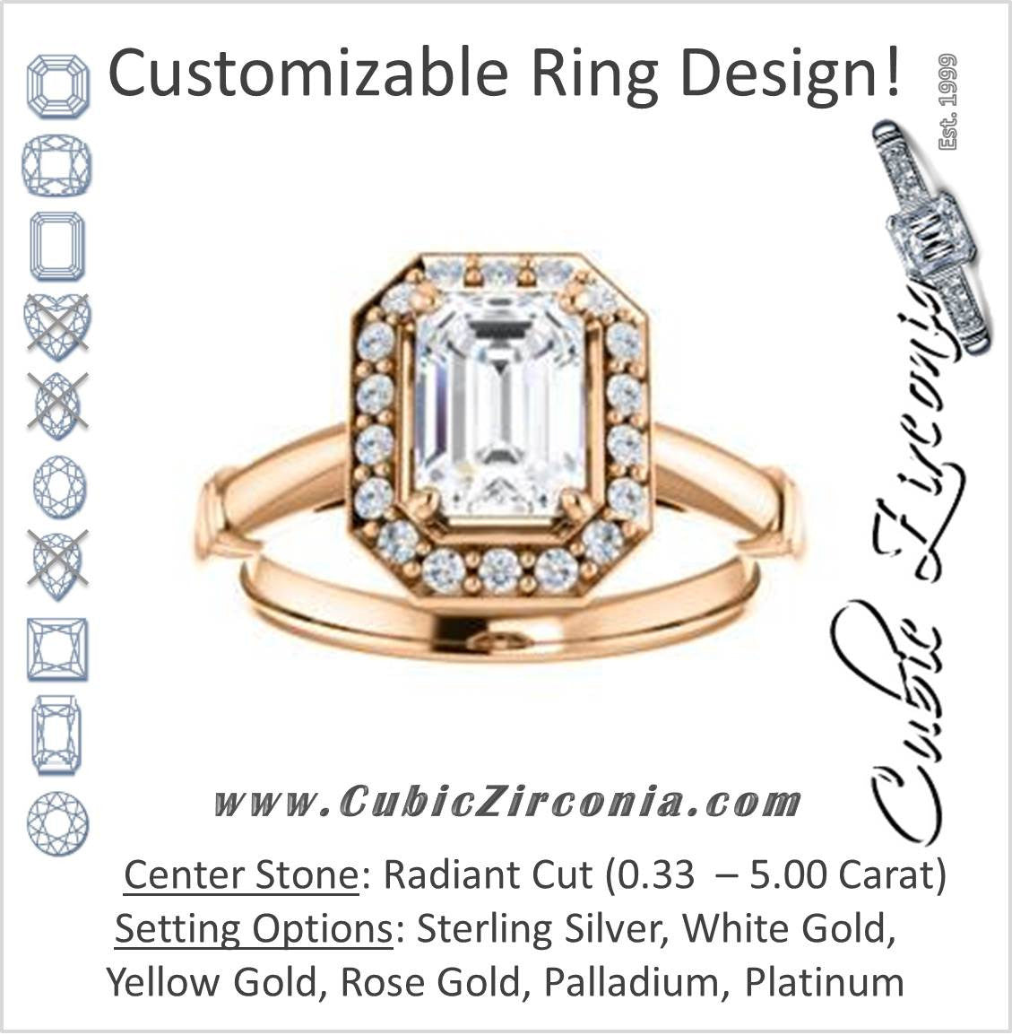 Cubic Zirconia Engagement Ring- The Lianna (Customizable Halo-Style Radiant Cut Design)