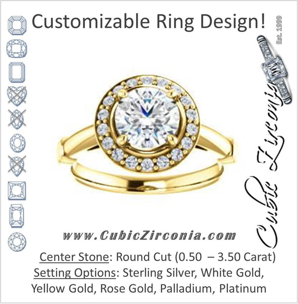 Cubic Zirconia Engagement Ring- The Lianna (Customizable Halo-Style Round Cut Design)