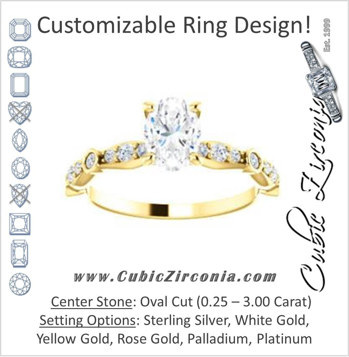 Cubic Zirconia Engagement Ring- The Lindsay (Oval Cut Ladies' Belt-Inspired Customizable Setting with Bezel-Set Pave Band)