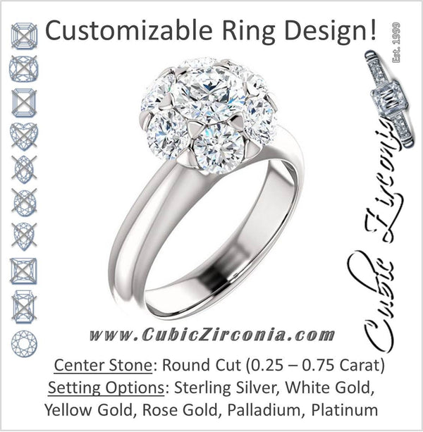 Cubic Zirconia Engagement Ring- The Lisa (7-stone Round Center Cluster-Style)