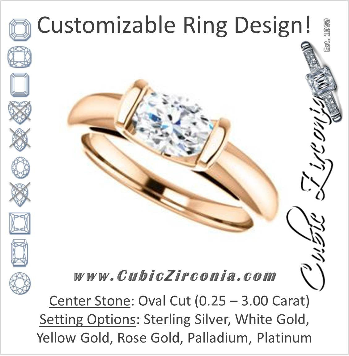 Cubic Zirconia Engagement Ring- The Liza Bella (Customizable Oval Cut Cathedral Bar-set Solitaire)