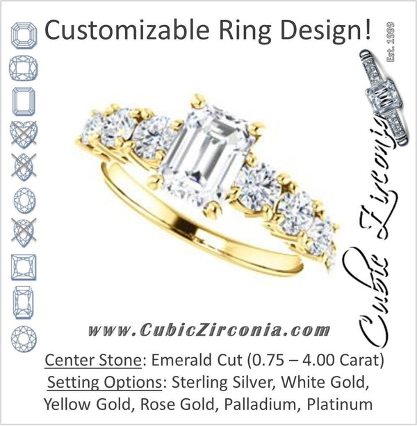 Cubic Zirconia Engagement Ring- The Lorelei (Customizable Enhanced 7-stone Emerald Cut Style with Pavé Band)