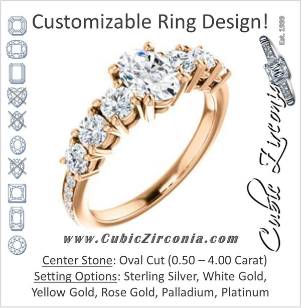 Cubic Zirconia Engagement Ring- The Lorelei (Customizable Enhanced 7-stone Oval Cut Style with Pavé Band)