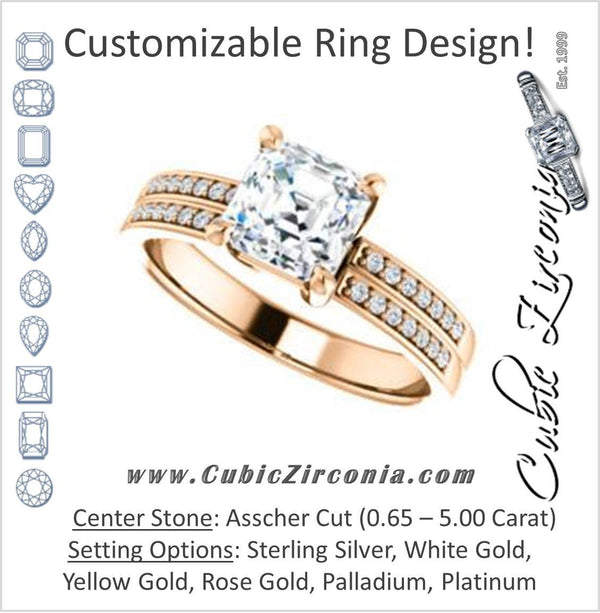 Cubic Zirconia Engagement Ring- The Lyla Ann (Customizable Asscher Cut Design with Wide Double-Pavé Band)