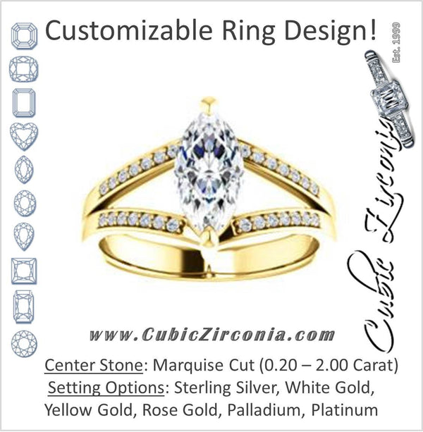 Cubic Zirconia Engagement Ring- The Lyla Ann (Customizable Marquise Cut Design with Wide Double-Pavé Band)