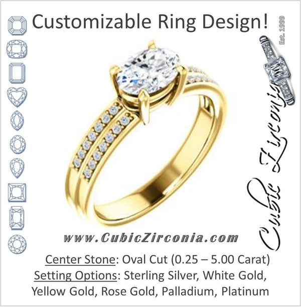 Cubic Zirconia Engagement Ring- The Lyla Ann (Customizable Oval Cut Design with Wide Double-Pavé Band)