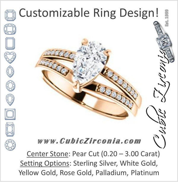 Cubic Zirconia Engagement Ring- The Lyla Ann (Customizable Pear Cut Design with Wide Double-Pavé Band)