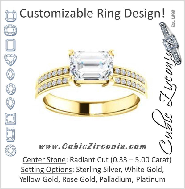 Cubic Zirconia Engagement Ring- The Lyla Ann (Customizable Radiant Cut Design with Wide Double-Pavé Band)