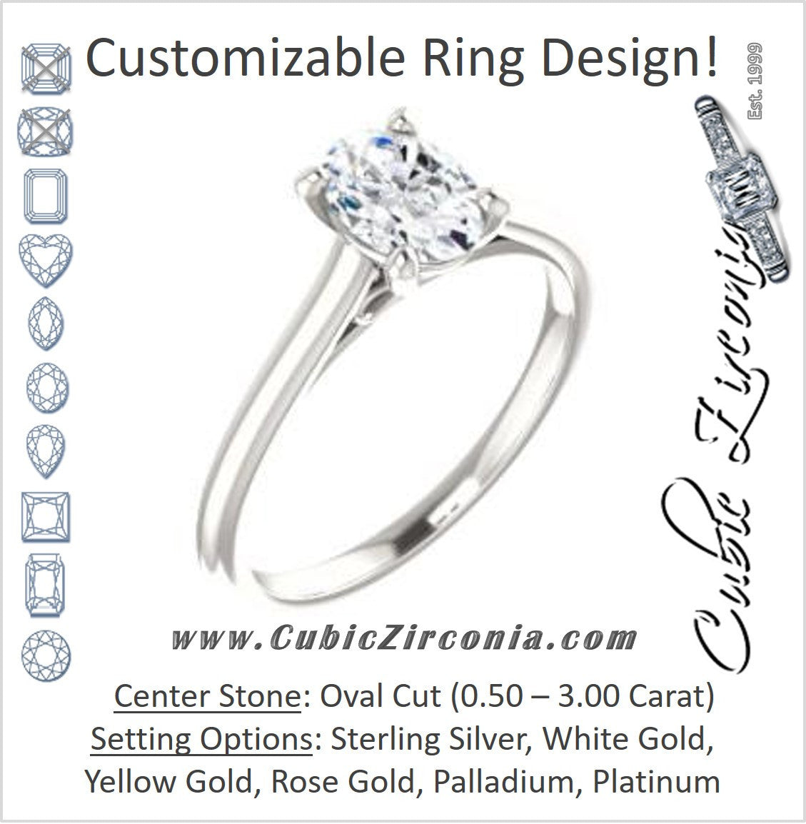 Cubic Zirconia Engagement Ring- The Madelyn (Customizable Oval Cut Solitaire with Infinity Trellis Decoration)