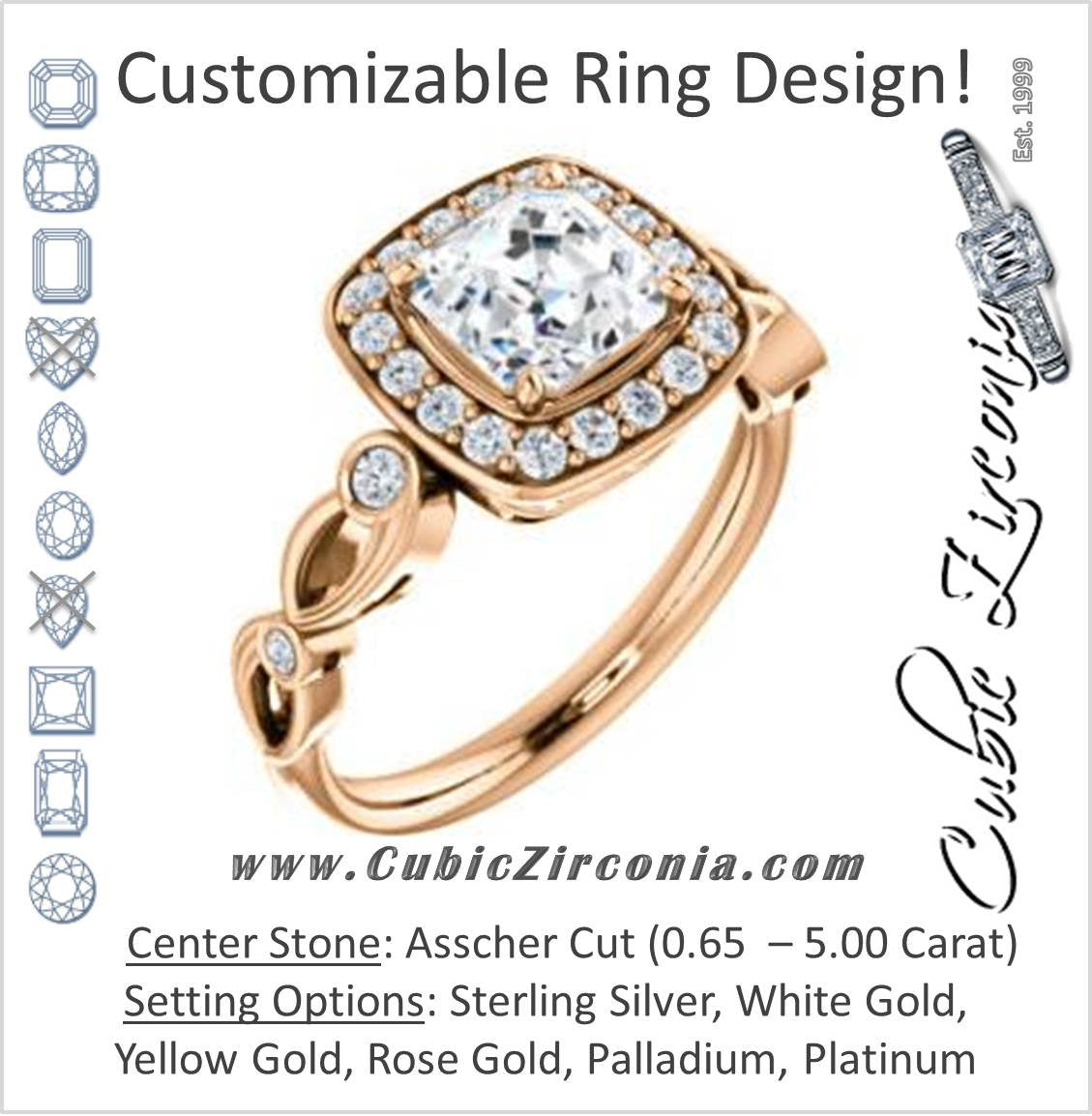 Cubic Zirconia Engagement Ring- The Madison (Customizable Asscher Cut Design with Halo and Bezel-Accented Infinity-inspired Split Band)