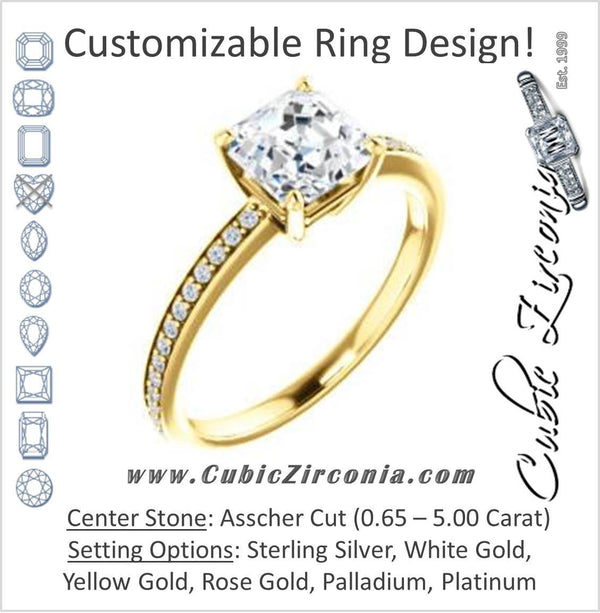 Cubic Zirconia Engagement Ring- The Majo Jimena (Customizable Asscher Cut Design with Thin Pavé Band)