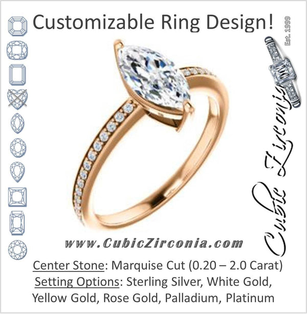 Cubic Zirconia Engagement Ring- The Majo Jimena (Customizable Marquise Cut Design with Thin Pavé Band)