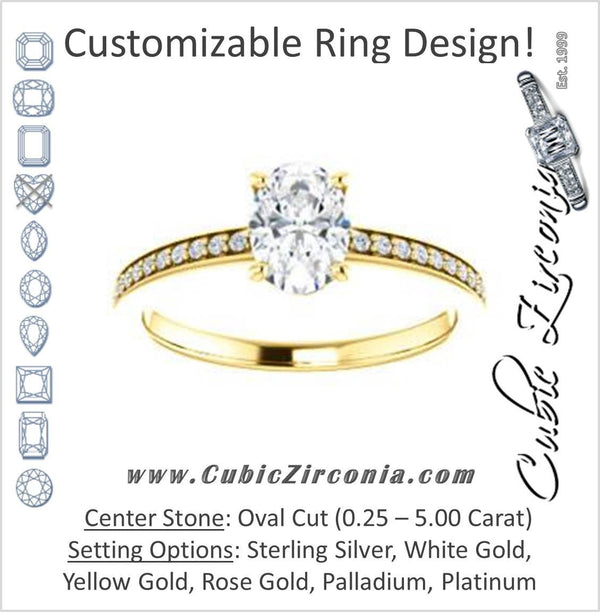 Cubic Zirconia Engagement Ring- The Majo Jimena (Customizable Oval Cut Design with Thin Pavé Band)