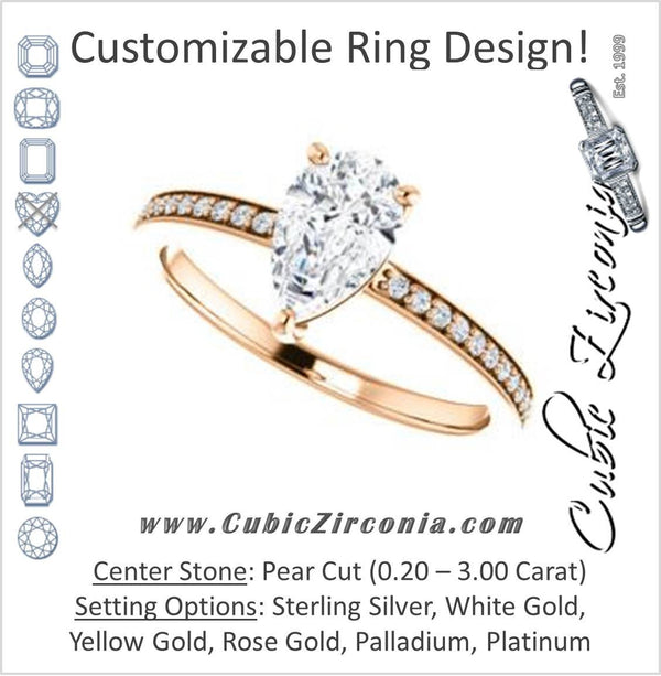 Cubic Zirconia Engagement Ring- The Majo Jimena (Customizable Pear Cut Design with Thin Pavé Band)
