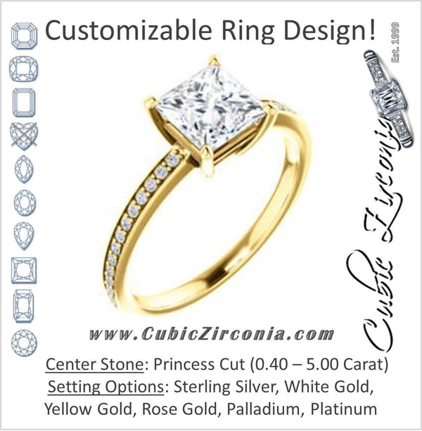 Cubic Zirconia Engagement Ring- The Majo Jimena (Customizable Princess Cut Design with Thin Pavé Band)