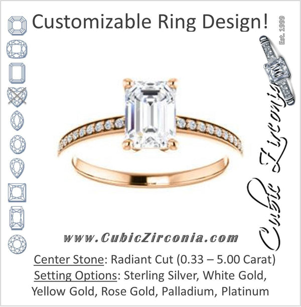 Cubic Zirconia Engagement Ring- The Majo Jimena (Customizable Radiant Cut Design with Thin Pavé Band)