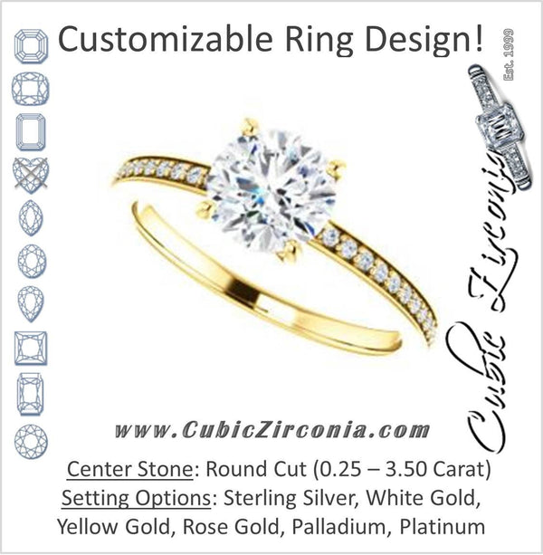 Cubic Zirconia Engagement Ring- The Majo Jimena (Customizable Round Cut Design with Thin Pavé Band)