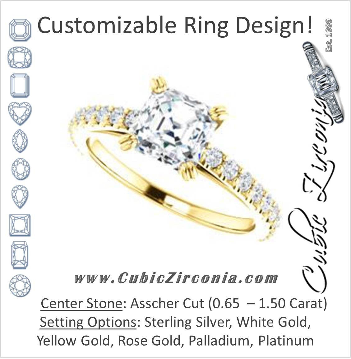 Cubic Zirconia Engagement Ring- The Marianne (Customizable Cathedral-set Asscher Cut Style with Thin Pavé Band)