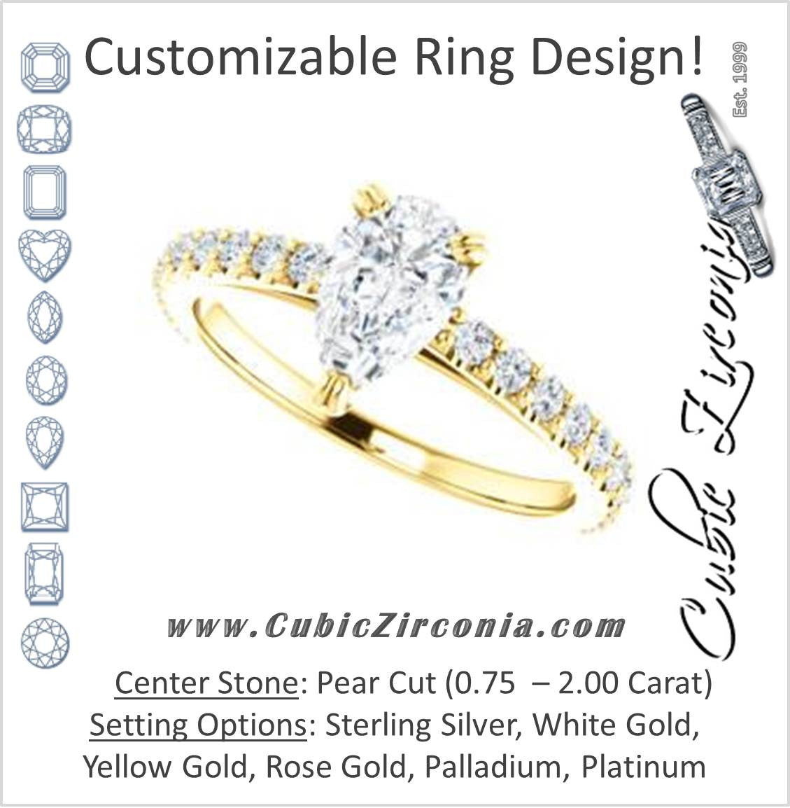 Cubic Zirconia Engagement Ring- The Marianne (Customizable Cathedral-set Pear Cut Style with Thin Pavé Band)