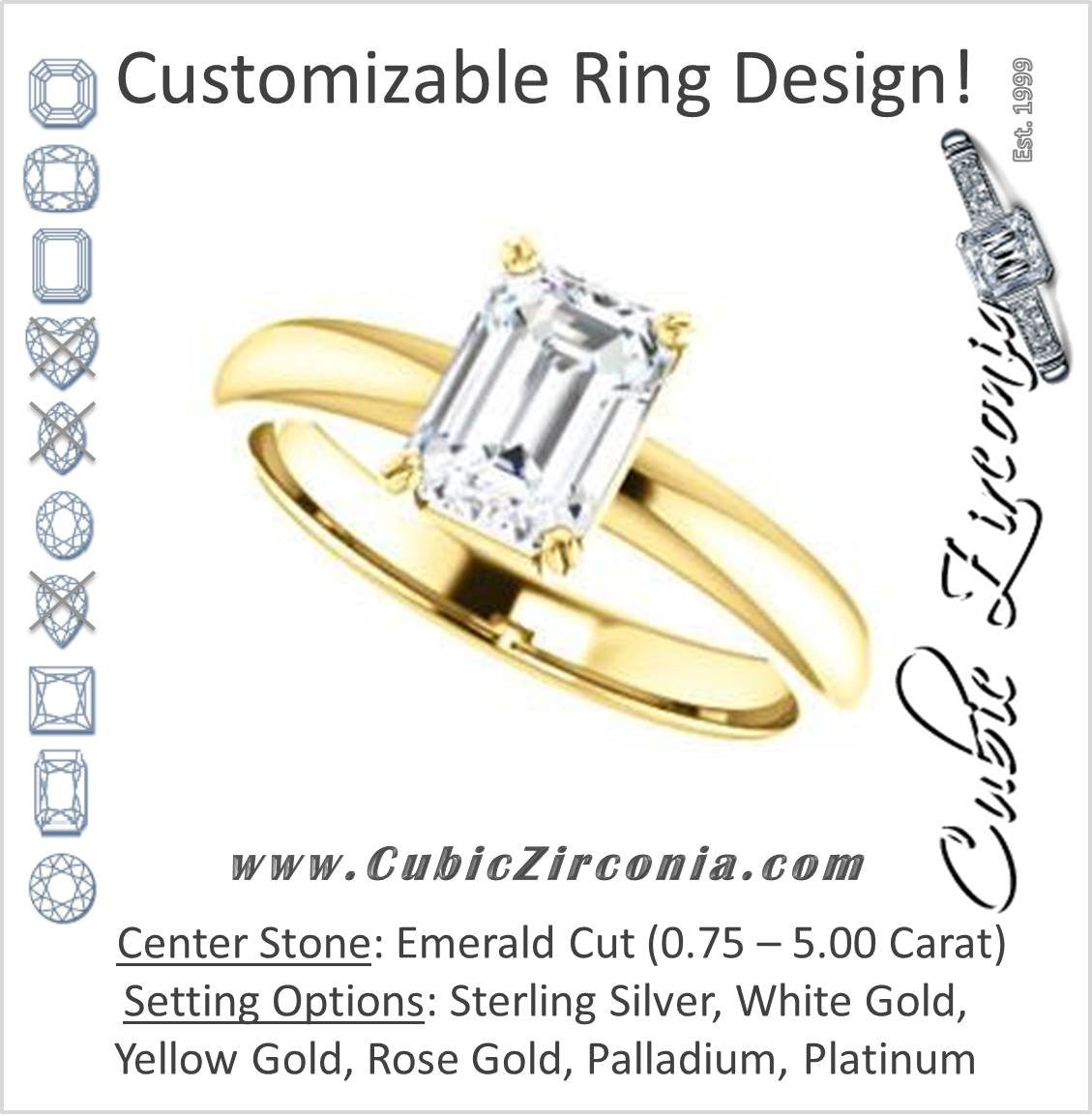 Cubic Zirconia Engagement Ring- The Marie Rosalind (Customizable Emerald Cut Solitaire with Tooled Trellis Design)