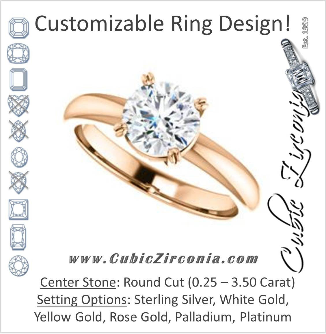 Cubic Zirconia Engagement Ring- The Marie Rosalind (Customizable Round Cut Solitaire with Tooled Trellis Design)