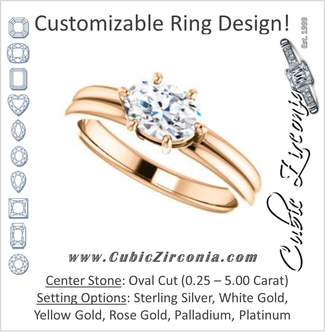 Cubic Zirconia Engagement Ring- The Marnie (Customizable Oval Cut Solitaire with Grooved Band)