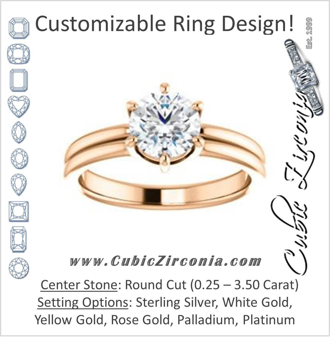Cubic Zirconia Engagement Ring- The Marnie (Customizable Round Cut Solitaire with Grooved Band)