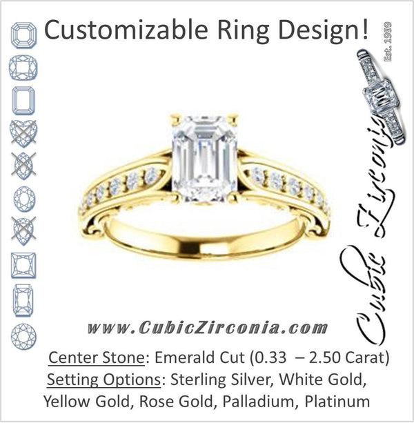 Cubic Zirconia Engagement Ring- The Martha (Customizable Emerald Cut Setting with Pavé Three-sided Band and Peekaboos)