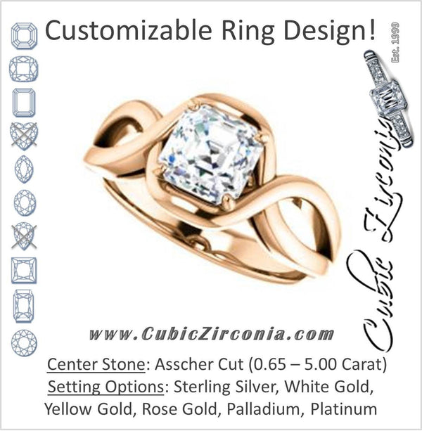Cubic Zirconia Engagement Ring- The Maude (Customizable Cathedral-raised Asscher Cut Solitaire with Ribboned Split Band)