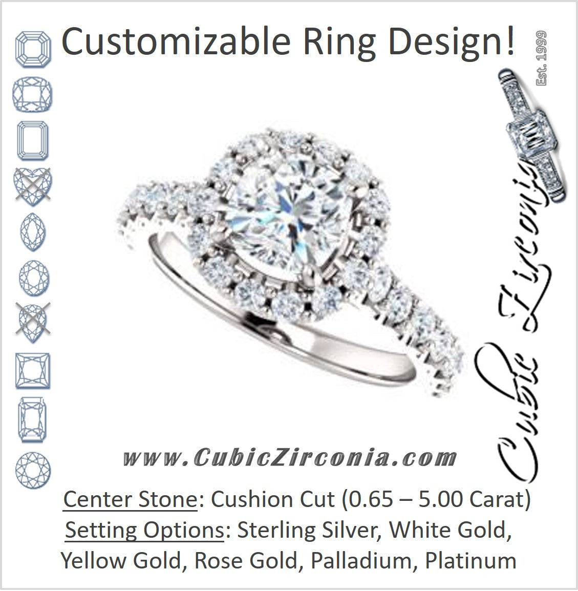 Cubic Zirconia Engagement Ring- The Mckenzie (Customizable Cushion Cut)