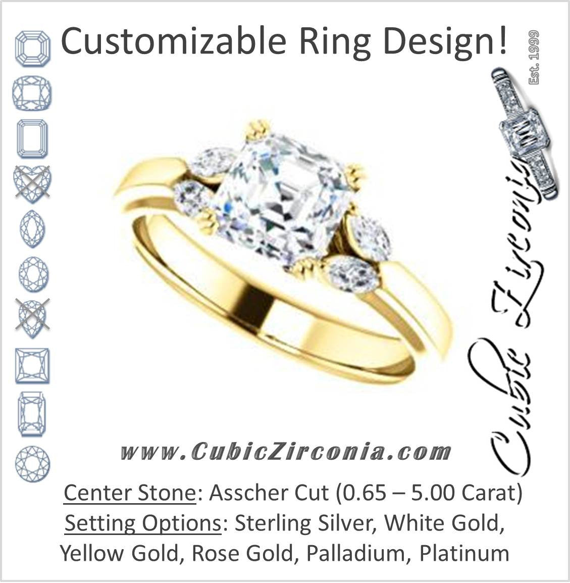 Cubic Zirconia Engagement Ring- The Melitza (Customizable Asscher Cut 5-stone with Marquise Accents)