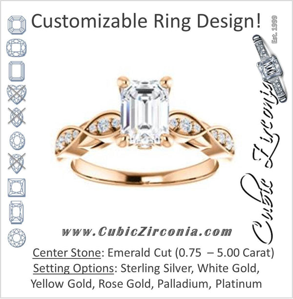 Cubic Zirconia Engagement Ring- The Meryl (Customizable Emerald Cut Design featuring Pavé-Infinity Band and Peekaboo Accents)