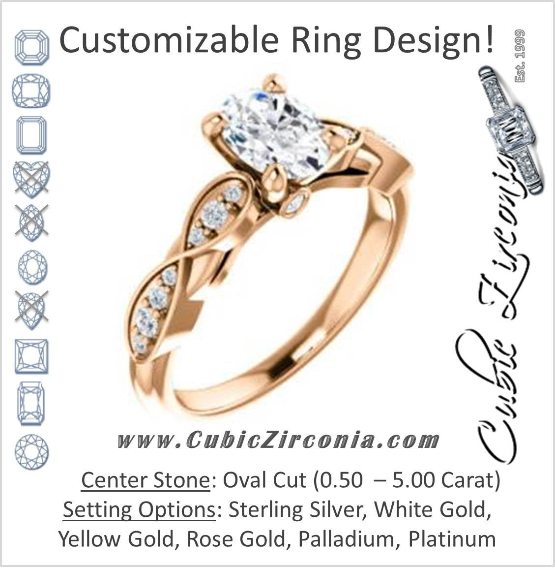 Cubic Zirconia Engagement Ring- The Meryl (Customizable Oval Cut Design featuring Pavé-Infinity Band and Peekaboo Accents)