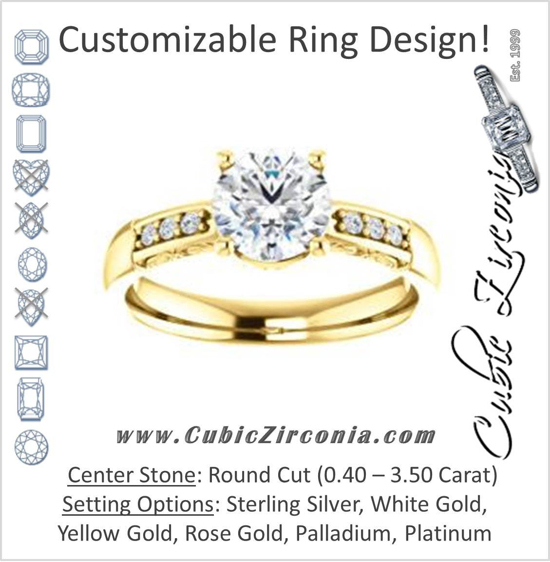 Cubic Zirconia Engagement Ring- The Migdala (Customizable 7-stone Round Cut Design with Round Channel Accents & Decorative Filigree)