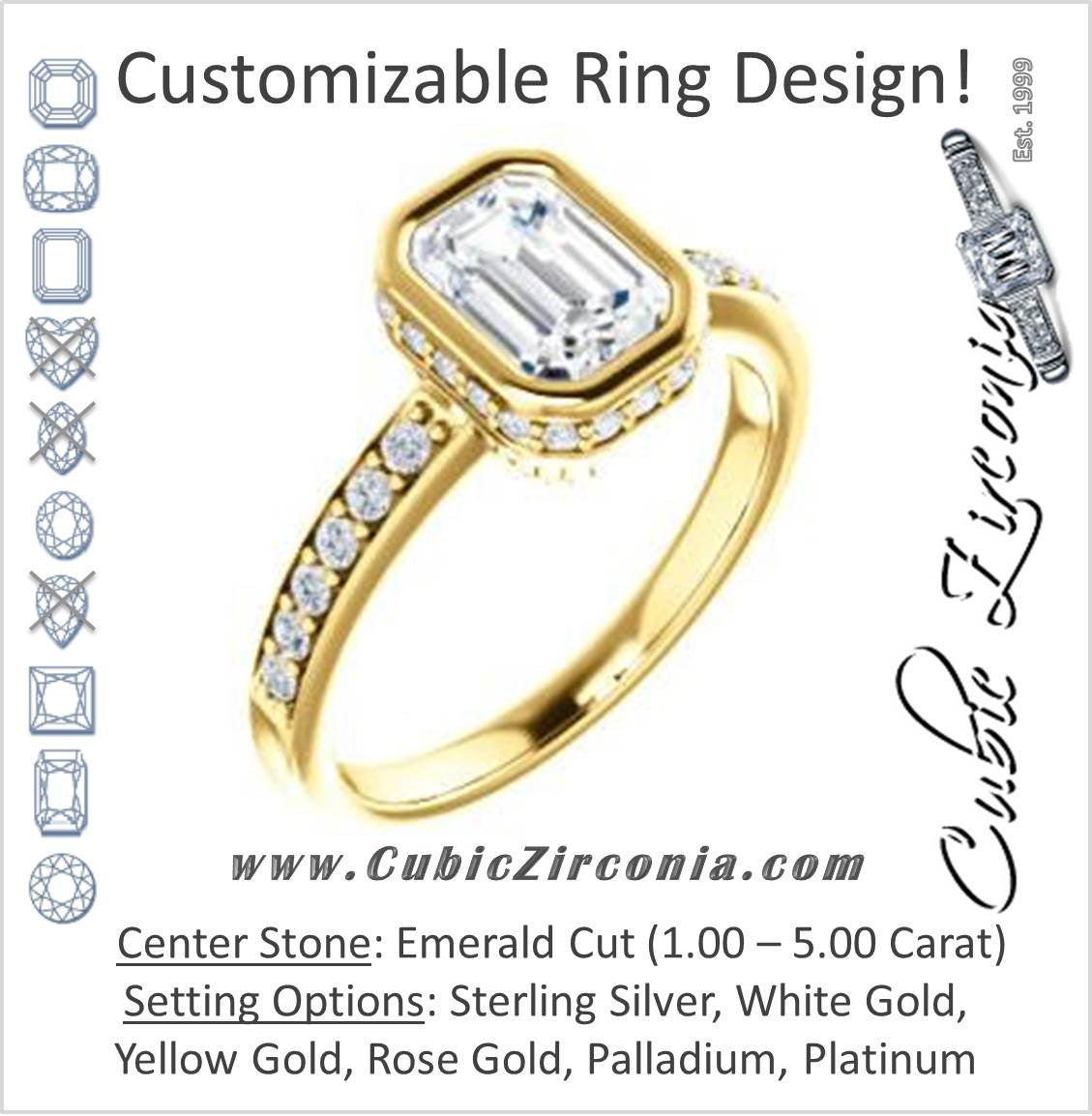 Cubic Zirconia Engagement Ring- The Monaco (Customizable Vintage Emerald Cut Design with Crown-inspired Under-halo Trellis and Pavé Band)
