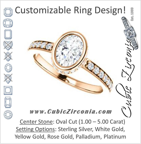 Cubic Zirconia Engagement Ring- The Monaco (Customizable Vintage Oval Cut Design with Crown-inspired Under-halo Trellis and Pavé Band)