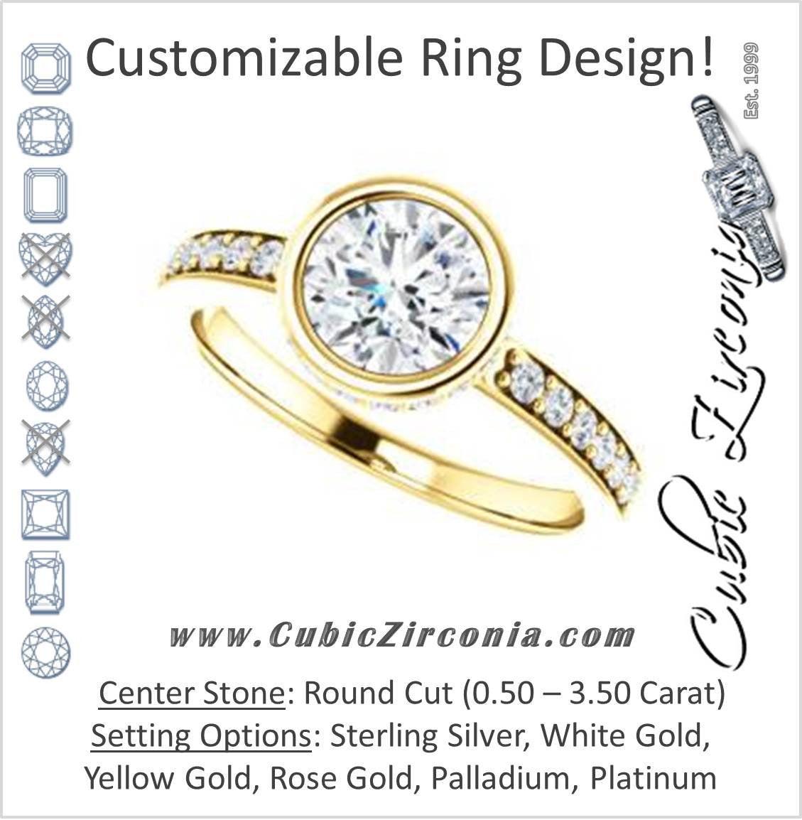 Cubic Zirconia Engagement Ring- The Monaco (Customizable Vintage Round Cut Design with Crown-inspired Under-halo Trellis and Pavé Band)