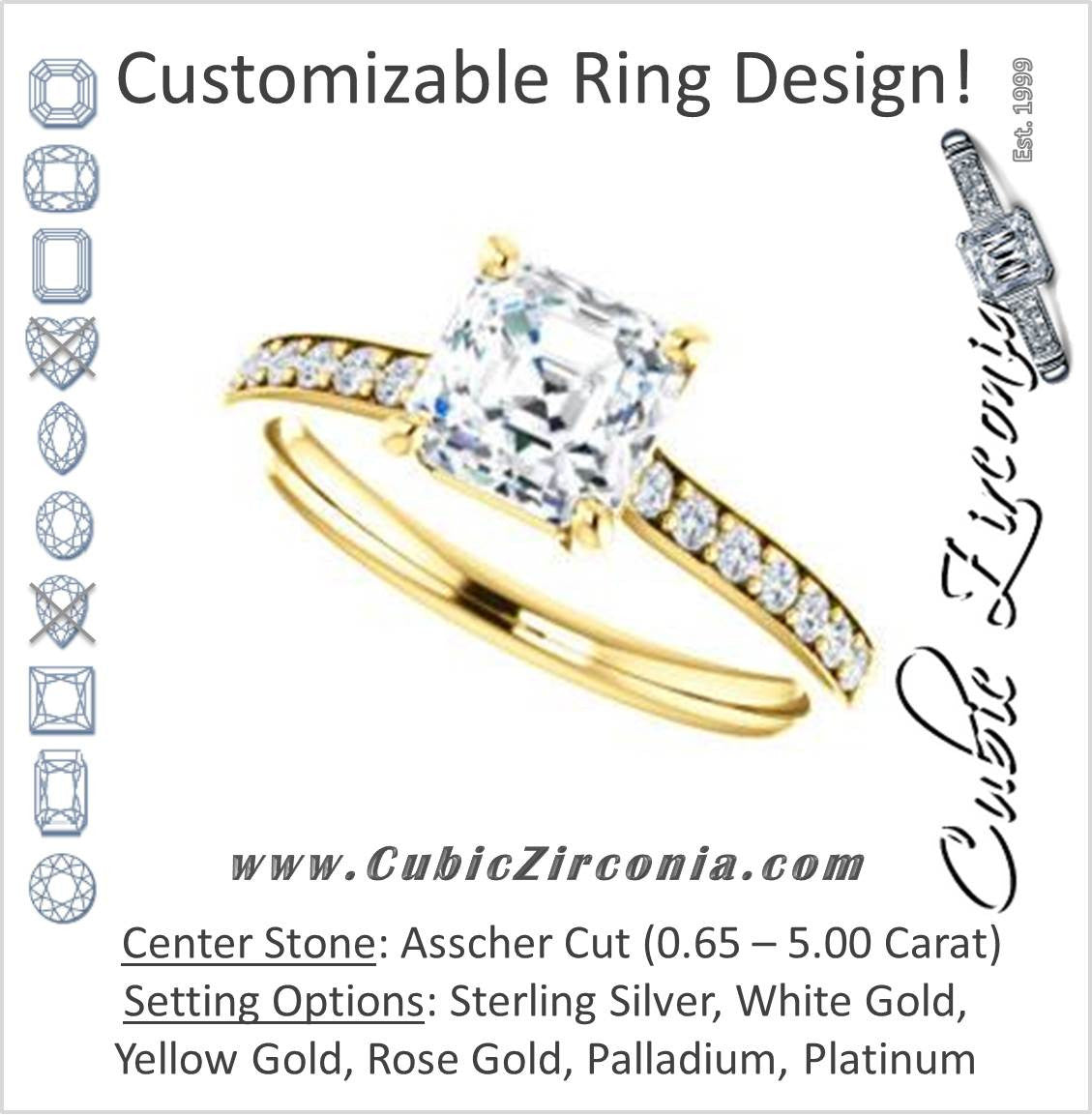 Cubic Zirconia Engagement Ring- The Monikama (Customizable Asscher Cut Thin Band Design with Round Accents)