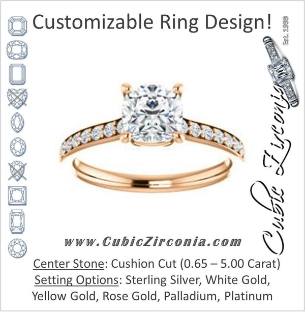 Cubic Zirconia Engagement Ring- The Monikama (Customizable Cushion Cut Thin Band Design with Round Accents)