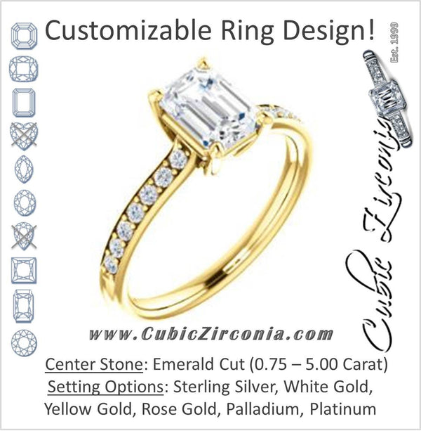 Cubic Zirconia Engagement Ring- The Monikama (Customizable Emerald Cut Thin Band Design with Round Accents)