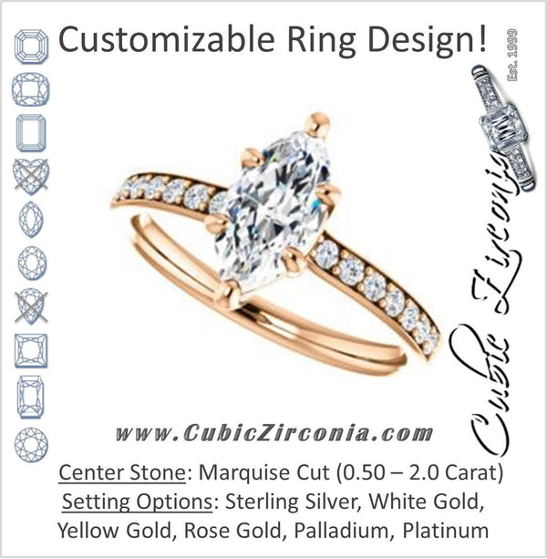 Cubic Zirconia Engagement Ring- The Monikama (Customizable Marquise Cut Thin Band Design with Round Accents)