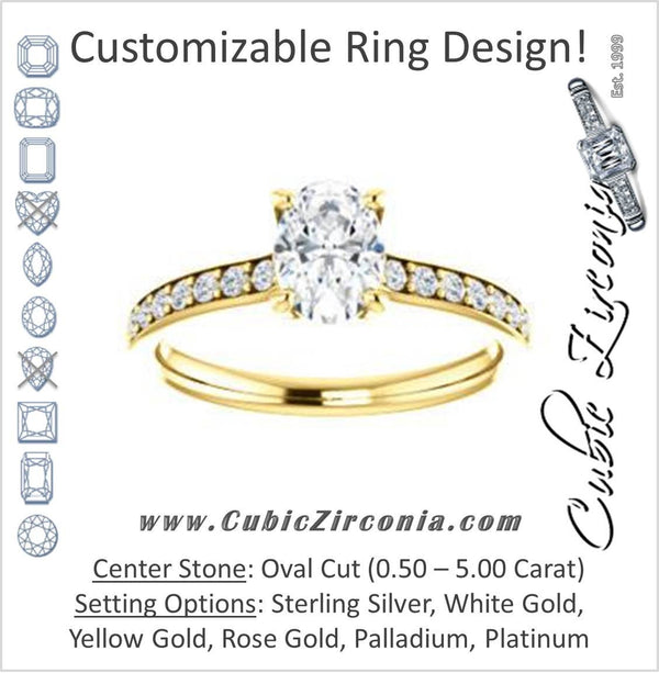 Cubic Zirconia Engagement Ring- The Monikama (Customizable Oval Cut Thin Band Design with Round Accents)