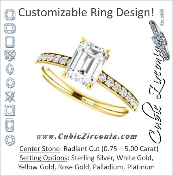Cubic Zirconia Engagement Ring- The Monikama (Customizable Radiant Cut Thin Band Design with Round Accents)