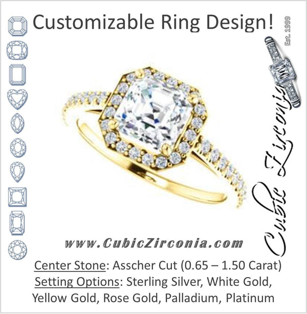 Cubic Zirconia Engagement Ring- The Monique (Customizable Asscher Cut Cathedral-Halo with Thin Pave-Band)
