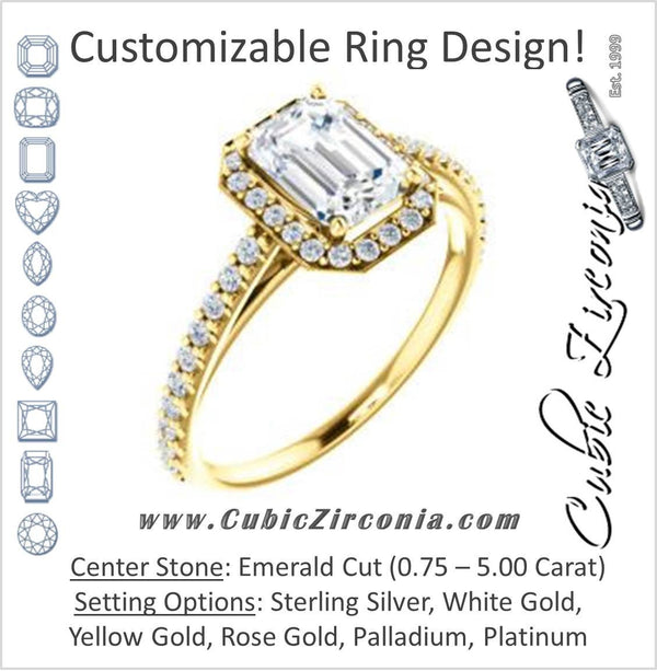 Cubic Zirconia Engagement Ring- The Monique (Customizable Emerald Cut Cathedral-Halo with Thin Pave-Band)