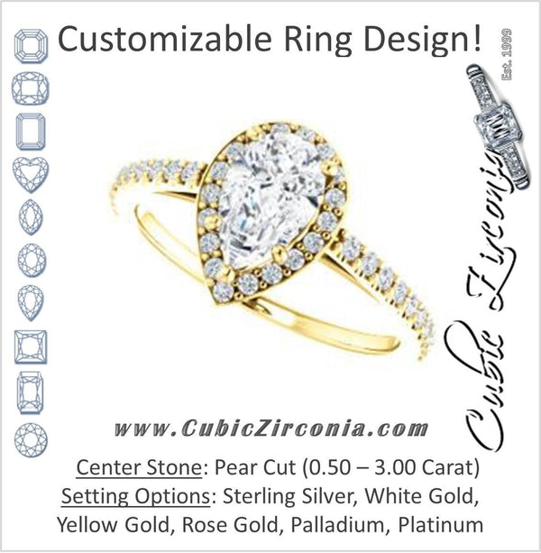 Cubic Zirconia Engagement Ring- The Monique (Customizable Pear Cut Cathedral-Halo with Thin Pave-Band)